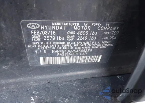 2016 Hyundai Azera from USA, damaged, VIN KMHFG4JG7GA548859